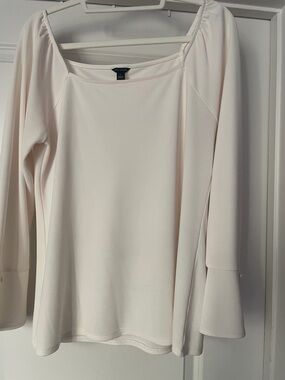 Ann Taylor Soft Cream Square Neck Long Sleeve Blouse